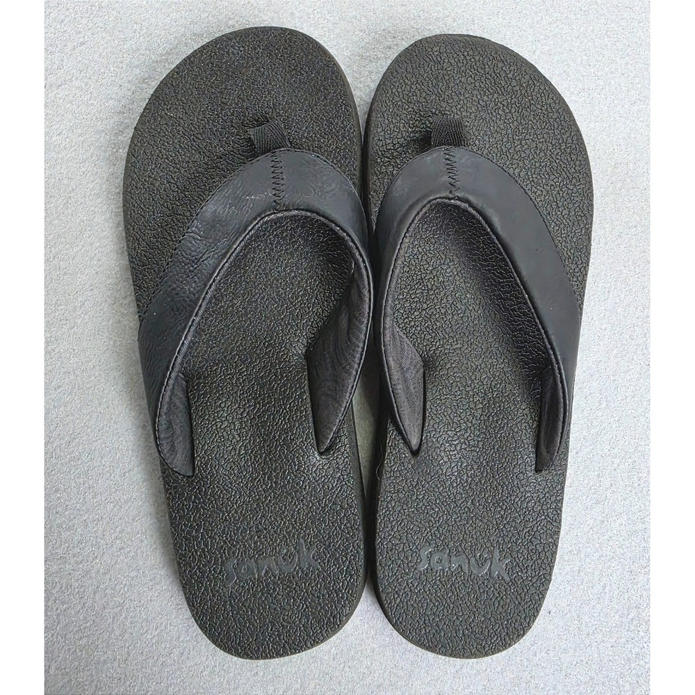 Sanuk Beachy Minimalist Yoga Mat Flip Flop Sandals Size 6 Casual Summer Black